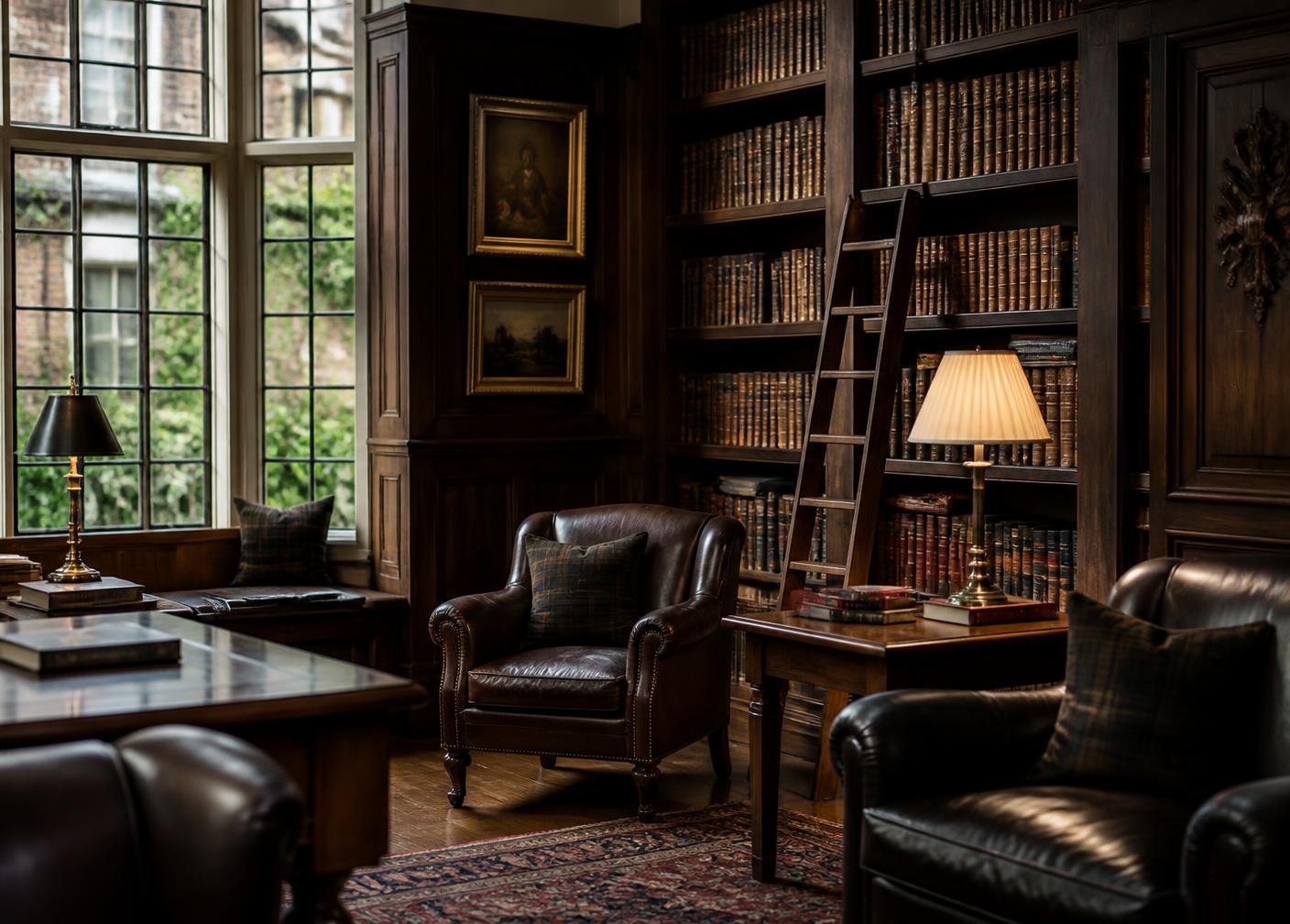 Wood-panelled library at a British independent school